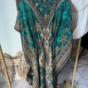 Green and black boho cover up